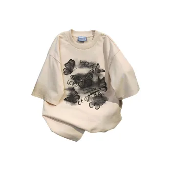 BabyStudios Niche Design Butterfly Letter Print Short Sleeved Women's Summer Hiphop Loose Top Women's