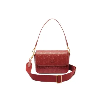 LACOSTE Cow Leather Messenger Bag, Crossbody Bag, Shoulder Bag Women's Red