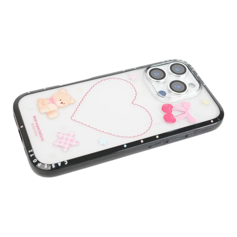 Sopi Acrylic Material Cherry Heart Bear Pendant Phone Cases Compatible With IPhone 16/15 Pro Max/Apple 13/14 Pro/Max-3