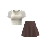 Ivory White Short-Sleeved+Drip Coffee Short Skirt