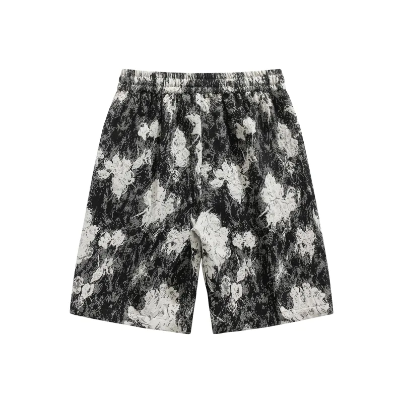 FORIDER Casual Shorts Unisex Black Floral-1