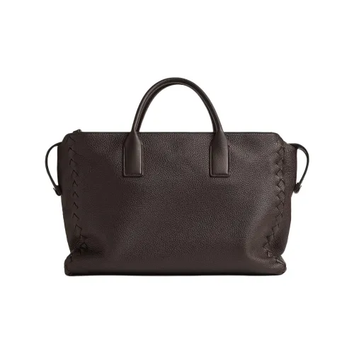 Bottega Veneta Intrecciato Calfskin Briefcase, Shoulder Bag, Crossbody Bag, Handbag Men's Dark Brown