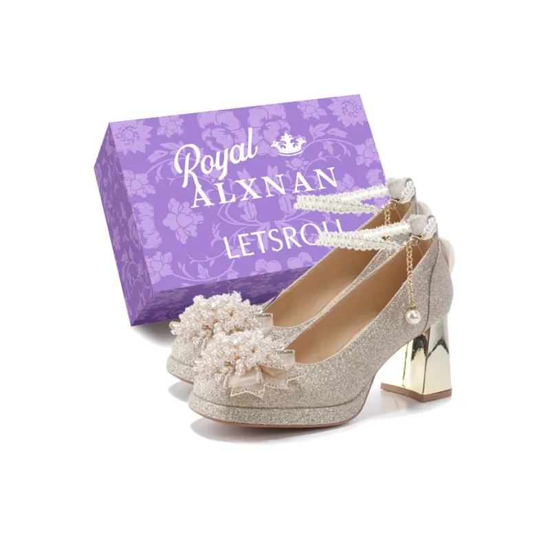 Alxnan Chunky Heel High Heels Women's Champagne-0