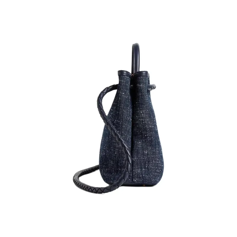 Bottega Veneta Andiamo Series Cotton Tote Bag, Shopping Bag, Shoulder Bag, Handbag Women's Marine Blue-2