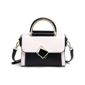 Bullrun Genuine Leather Handbag Regular Women's Black & White