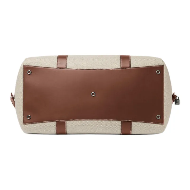 Loro Piana Loom Cotton Tote Bag, Shopping Bag, Shoulder Bag, Handbag Women's Natural & Caramel-3