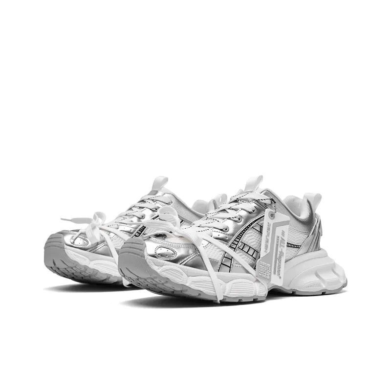 REPUSEN Slip Resistant, Abrasion Resistant, Breathable Low Top Chunky Sneakers Unisex Silver-1