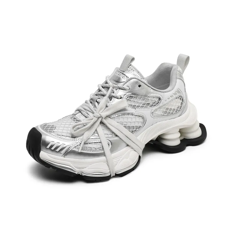 Angelmi Abrasion Resistant, Breathable, Lightweight Low Top Chunky Sneakers Unisex Silver-1