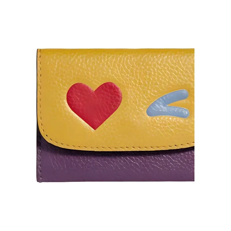 COACH Leather Clutch Wallet Women's Yellow & Purple-2