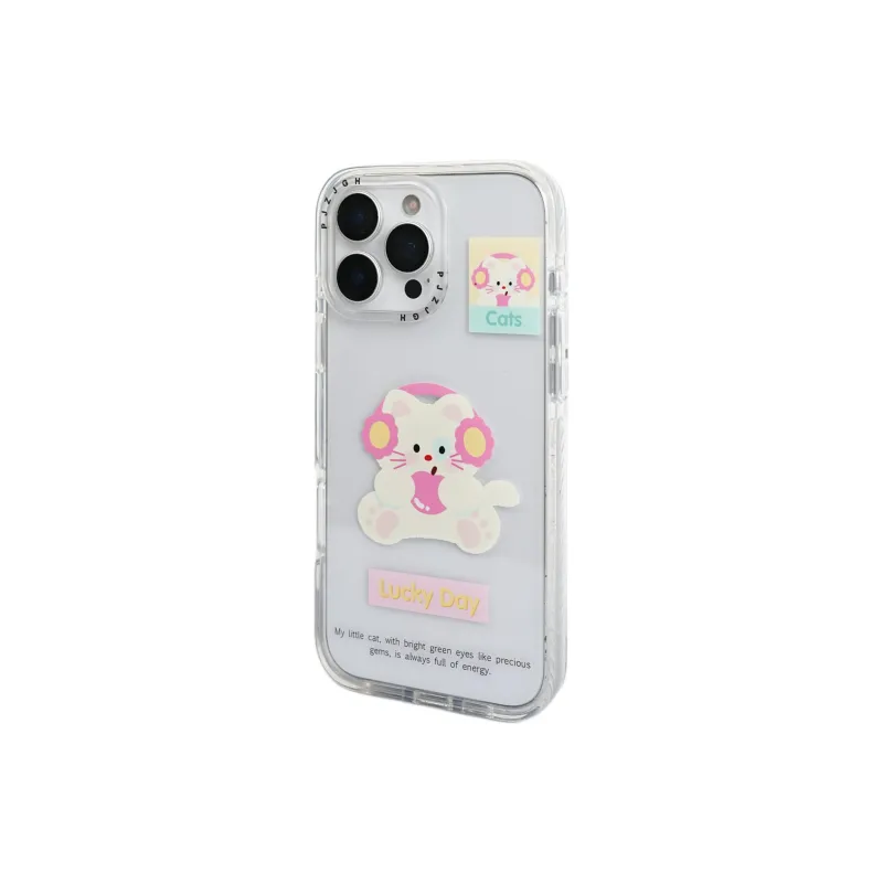 Wei Xin Acrylic Material Apple Headphone Kitten Phone Cases Compatible With IPhone 16/15 Pro Max/Apple 13/14 Pro/Max-3