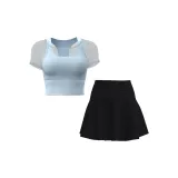 Blue Short-Sleeved+Starry Black Short Skirt