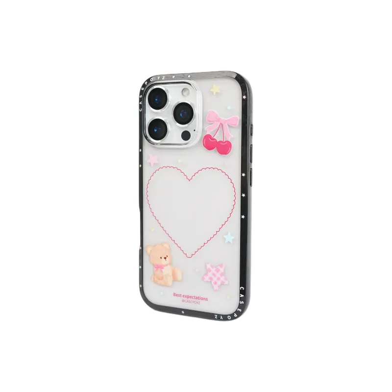 Sopi Acrylic Material Cherry Heart Bear Pendant Phone Cases Compatible With IPhone 16/15 Pro Max/Apple 13/14 Pro/Max-2