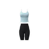 Glacier Blue Camisole+Starburst Black Knee-Length Pants
