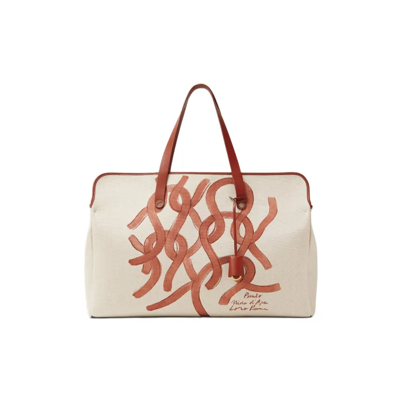 Loro Piana Cotton Tote Bag, Shopping Bag, Handbag Women's Beige-0