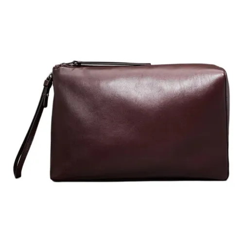 CALVIN KLEIN Nappa Leather Clutch Extra Large Women's Cherry Wood Color