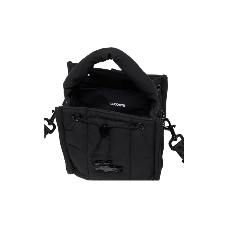 LACOSTE Polyurethane Bucket Shoulder Bag Unisex Black-4