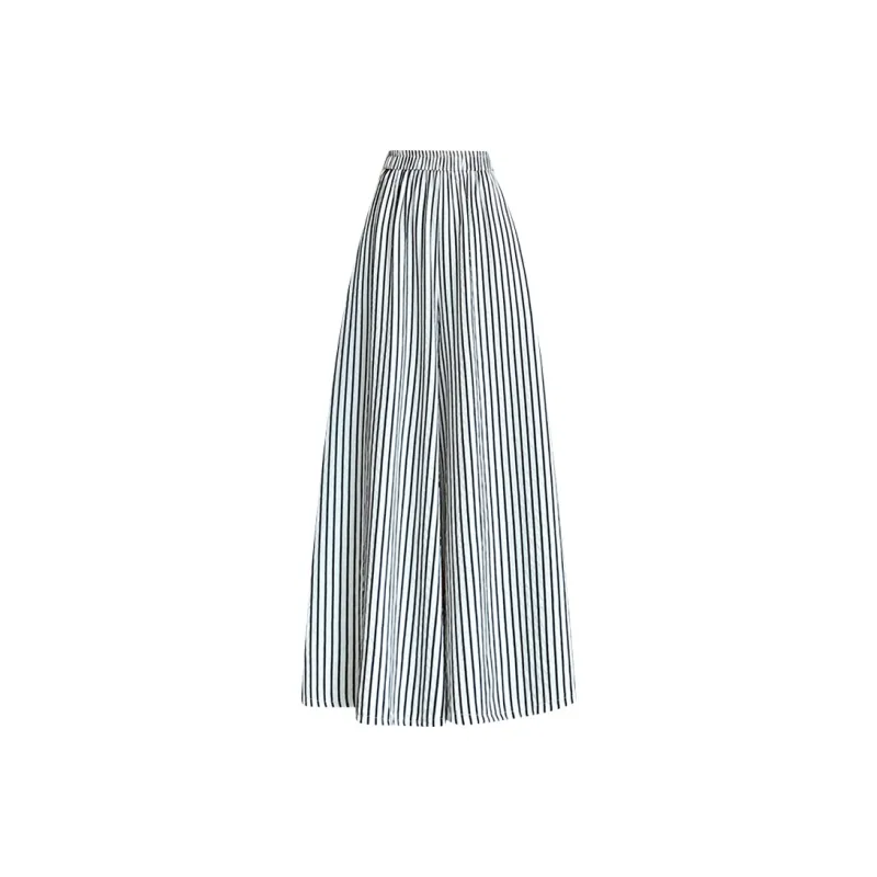 HTHK Casual Pants Women's Black White Stripes-0