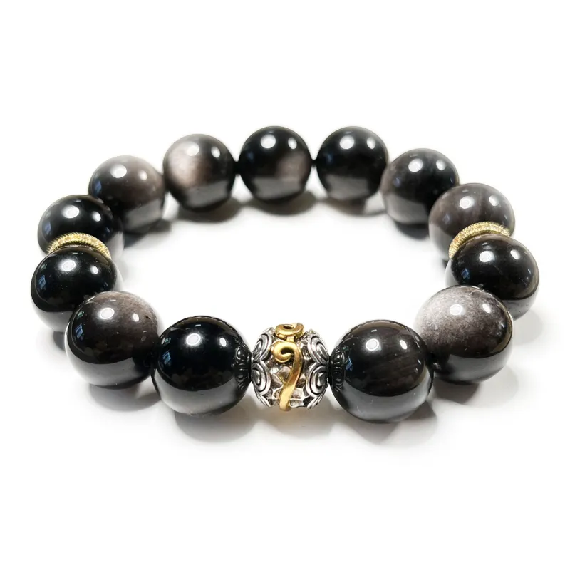 GLMD Natural Obsidian Rich Overnight Beaded Bracelet Unisex-0