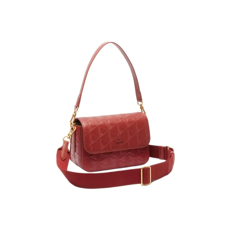 LACOSTE Cow Leather Messenger Bag, Crossbody Bag, Shoulder Bag Women's Red-1