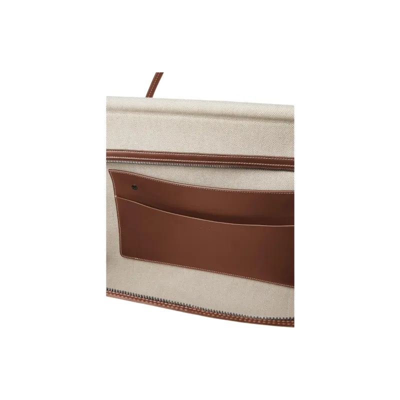 Loro Piana Loom Cotton Tote Bag, Shopping Bag, Shoulder Bag, Handbag Women's Natural & Caramel-6