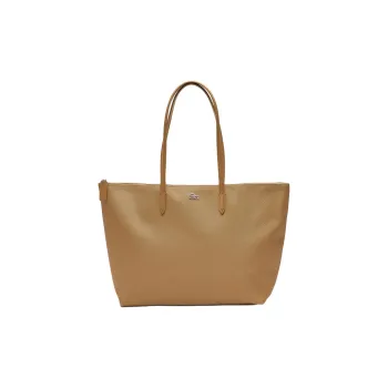 LACOSTE Synthetic Leather Tote Bag, Shopping Bag, Handbag Large Size Women's Beige