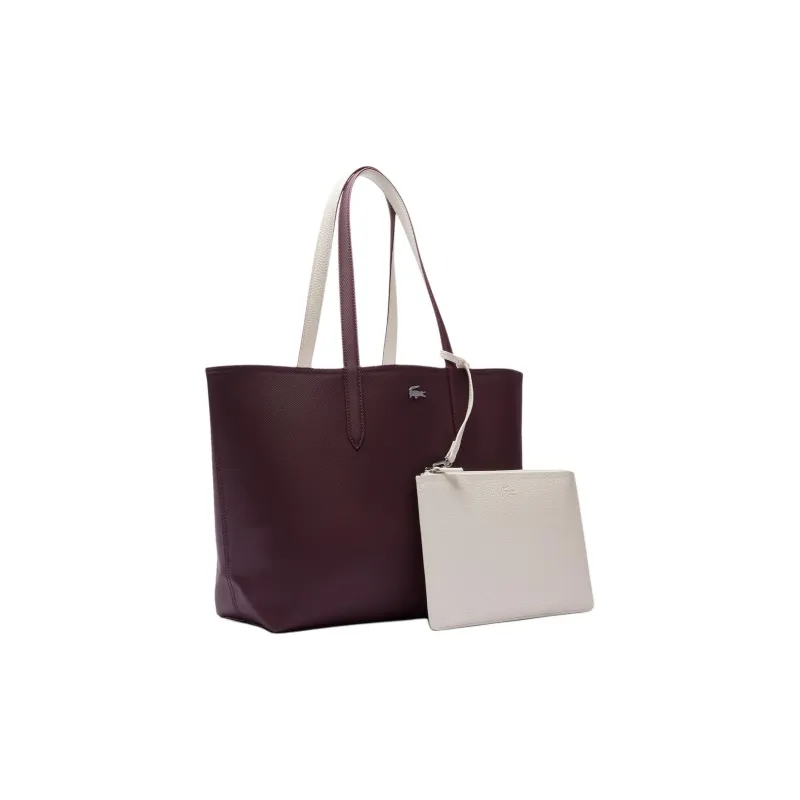 LACOSTE Synthetic Leather Tote Bag, Shopping Bag, Shoulder Bag Women's Bordeaux Red-3