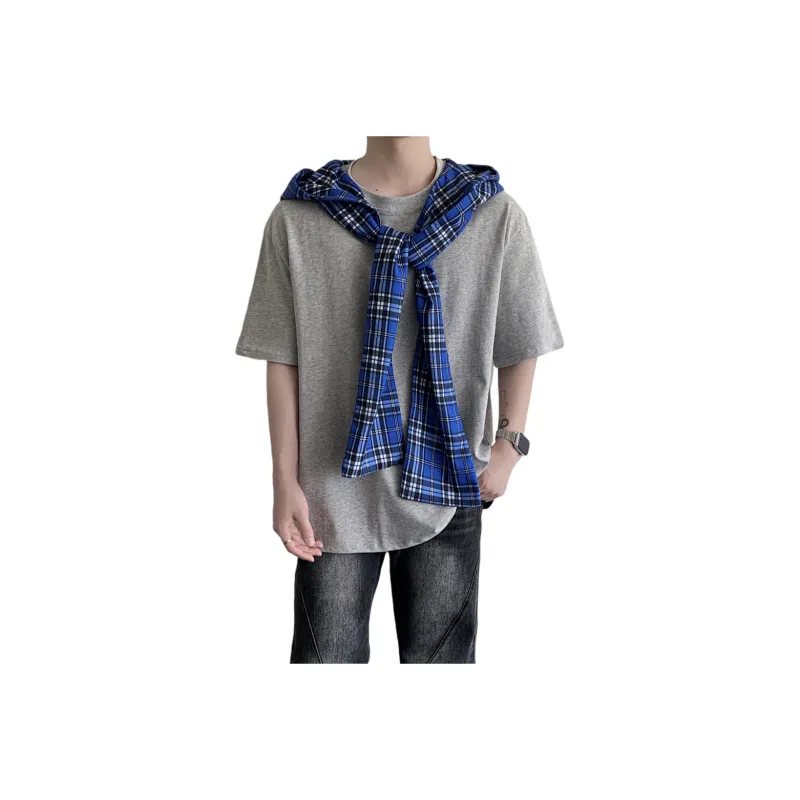 MIIRACER T Shirts Unisex Gray Blue Plaid-0