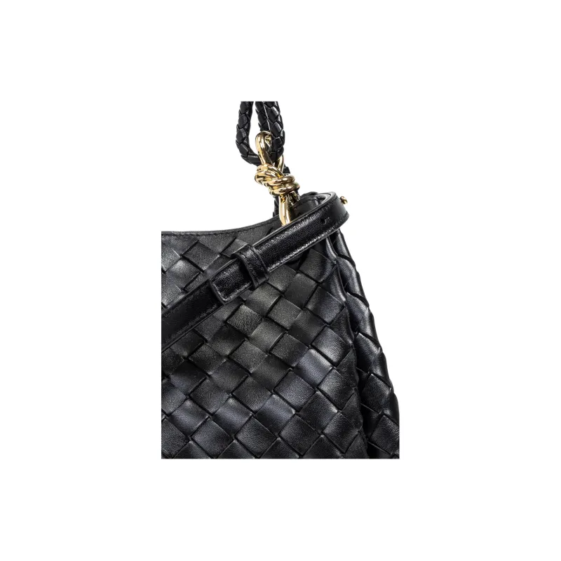 Bottega Veneta Leather One Shoulder Handbag Medium Size Women's Black-3