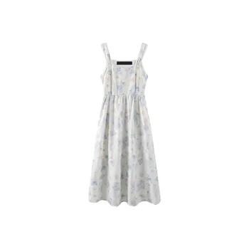 POPO.INFO Slip Dresses Women's White With Blue Floral