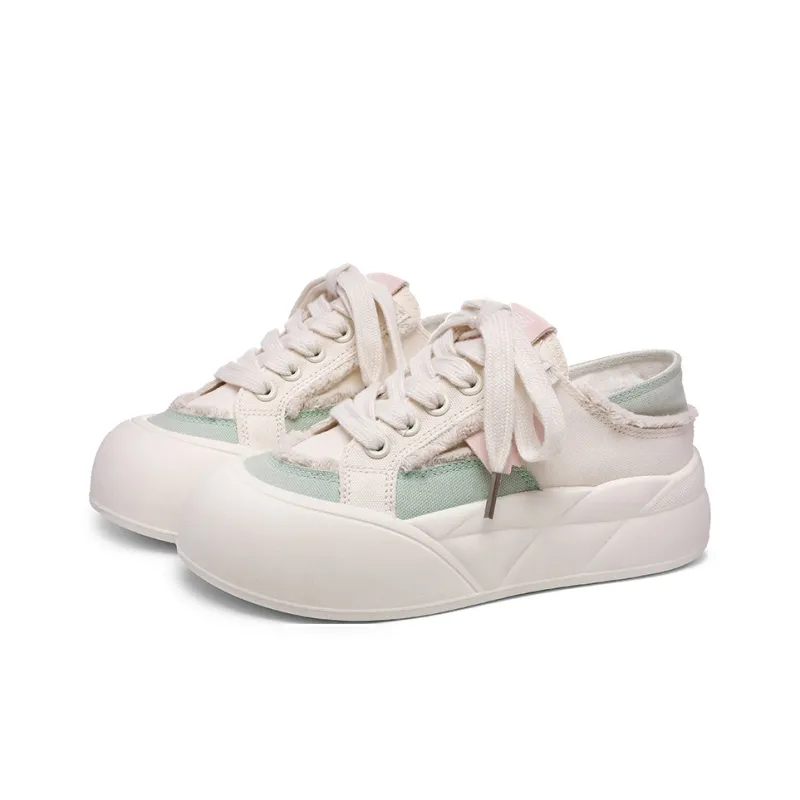 Cob Abrasion Resistant, Lightweight, And Breathable Low Top Skateboard Shoes Women's White Green-1