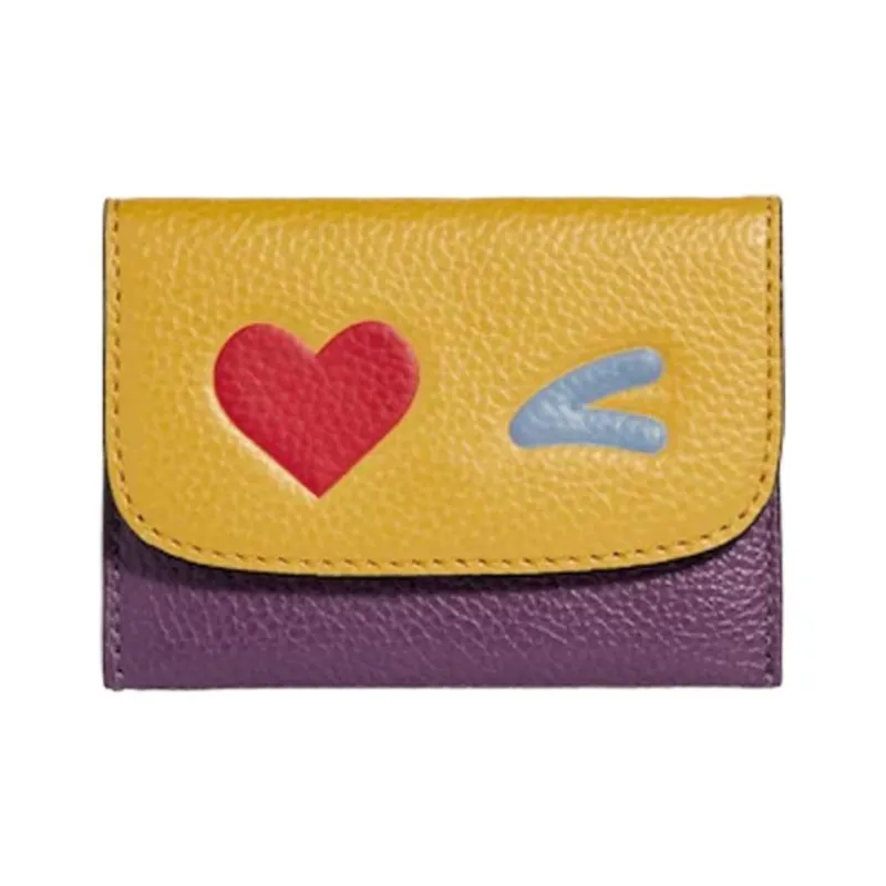 COACH Leather Clutch Wallet Women's Yellow & Purple-0