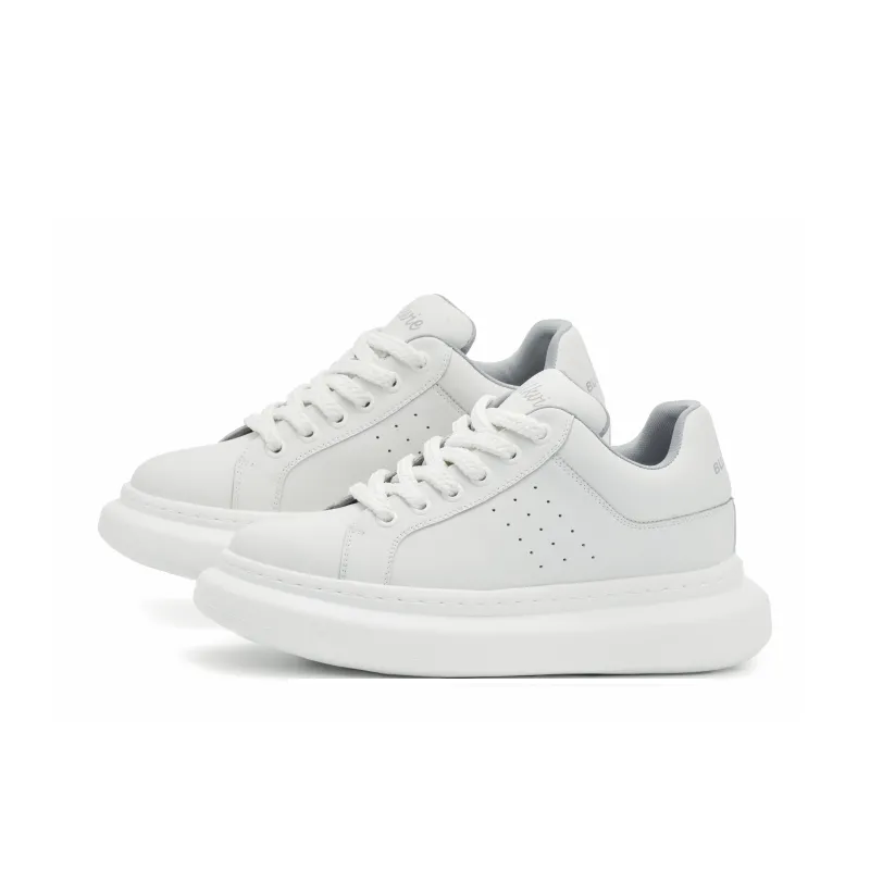 BULLKVIE Anti Slip Wear Resistant Low Top Skateboard Shoes Unisex White-4