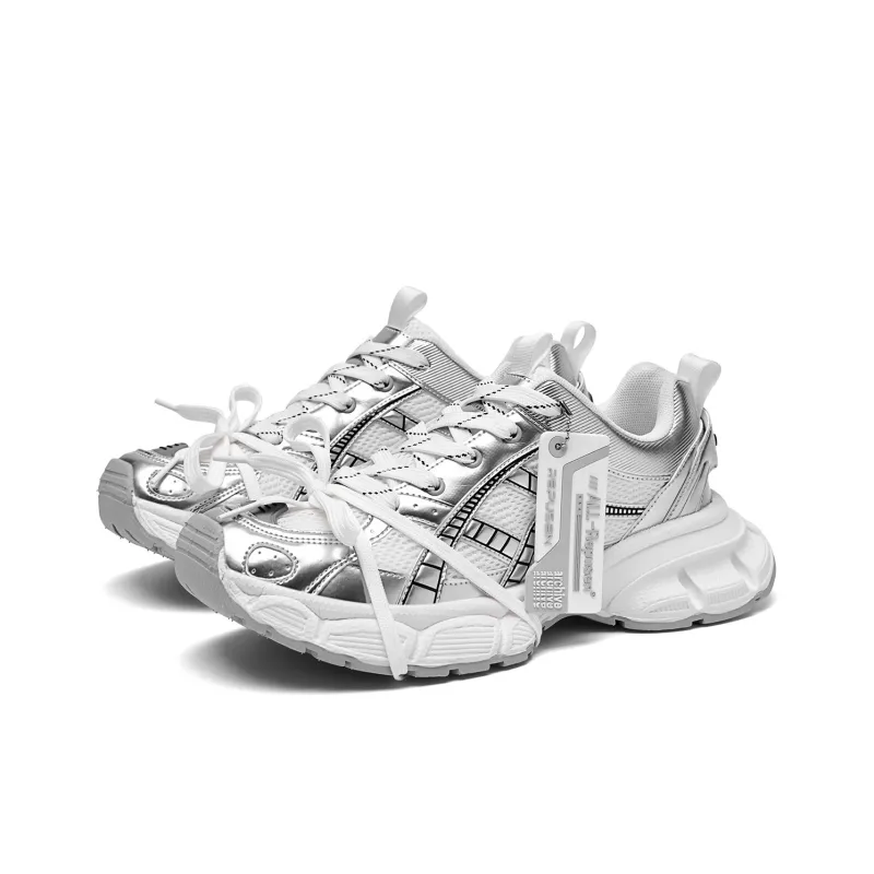 REPUSEN Slip Resistant, Abrasion Resistant, Breathable Low Top Chunky Sneakers Unisex Silver-6