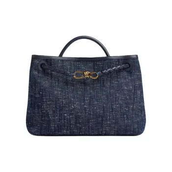 Bottega Veneta Andiamo Series Cotton Tote Bag, Shopping Bag, Shoulder Bag, Handbag Women's Marine Blue