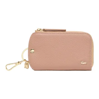 LACOSTE Leather Key Pouch Coin Purse Women's Pink Beige
