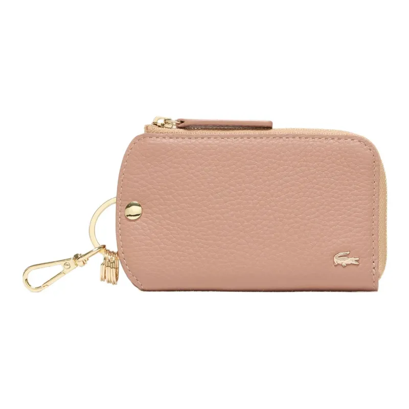 LACOSTE Leather Key Pouch Coin Purse Women's Pink Beige-0