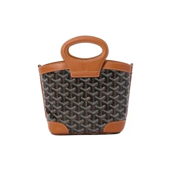 GOYARD Goyardine Canvas With Chevroches Calfskin Shoulder Bag, Crossbody Bag, Handbag Mini Women's Black & Brown