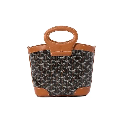 GOYARD Goyardine Canvas With Chevroches Calfskin Shoulder Bag, Crossbody Bag, Handbag Mini Women's Black & Brown