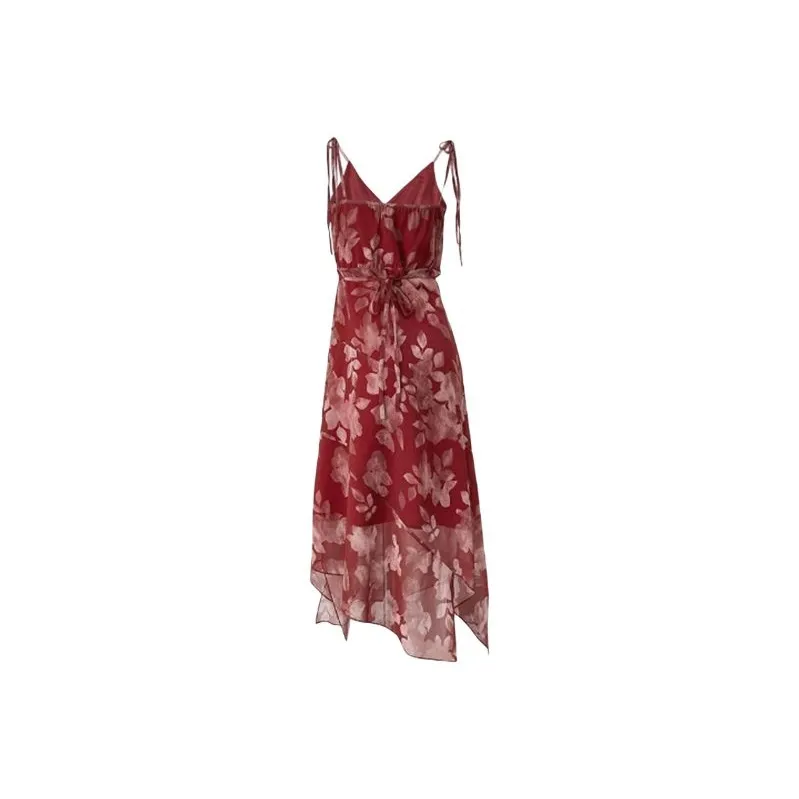 TIBINB Slip Dresses Women's Red-1