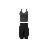 Gray Camisole+Shiny Black Knee-Length Pants
