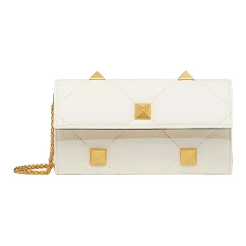 Valentino Roman Stud Lambskin Chain Wallet Shoulder Bag Crossbody Bag Women's White