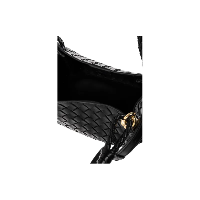 Bottega Veneta Leather One Shoulder Handbag Medium Size Women's Black-4