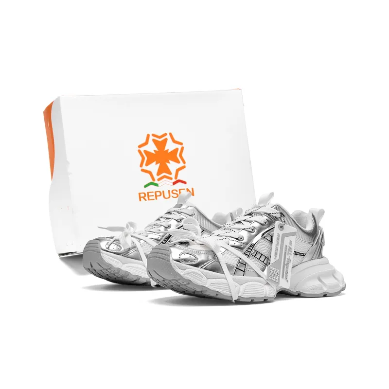 REPUSEN Slip Resistant, Abrasion Resistant, Breathable Low Top Chunky Sneakers Unisex Silver-5
