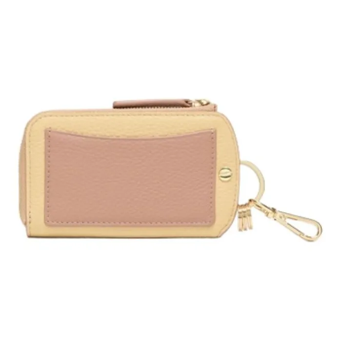 LACOSTE Leather Key Pouch Coin Purse Women's Pink Beige-1