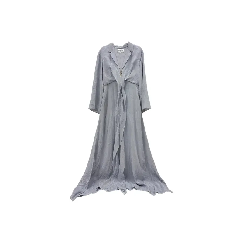 CHANEL Long Sleeved Dress Women's Gray-0