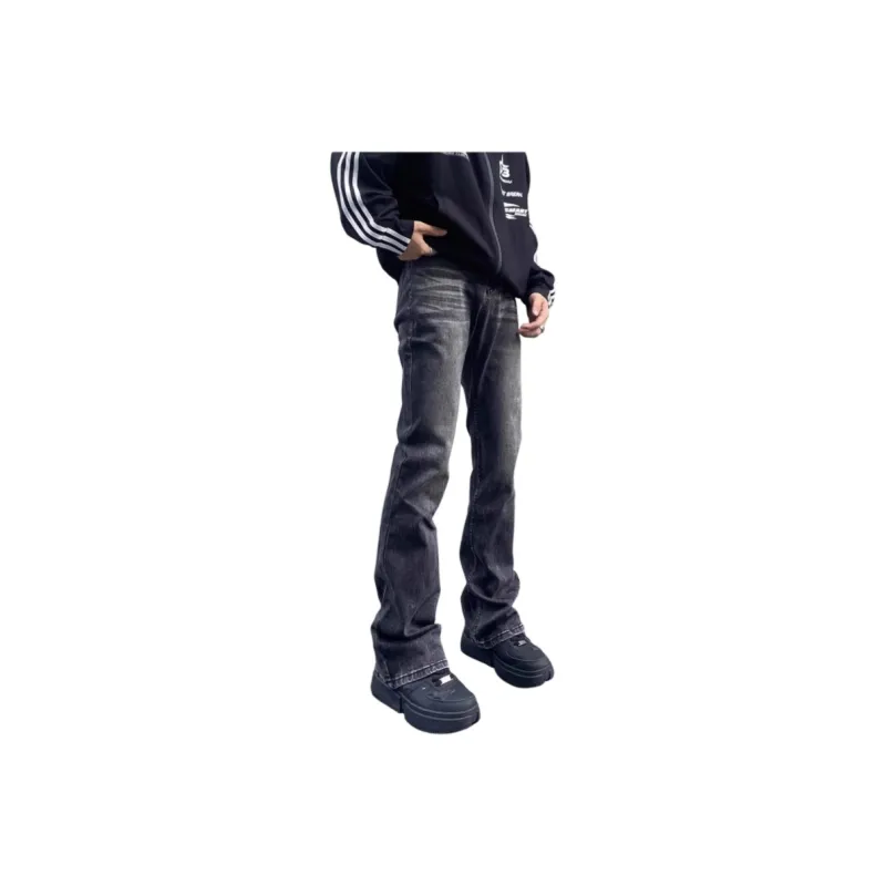 TESTUNG American Luxury Streetwear Vibe Heavyweight Washed Distressed White Mid Rise Bootcut Jeans Unisex-6