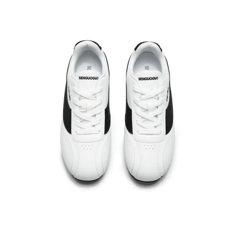 SENGUOGUO Shock Absorbers With Slip Resistant And Abrasion Resistant Properties Low Top Casual Shoes Unisex White Black-2