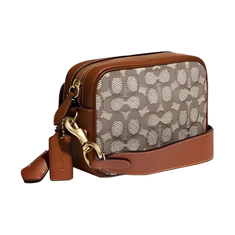COACH Studio Textile Fabric With Tanned Leather Shoulder Bag Trumpets Men's Monogram Color & Green-1
