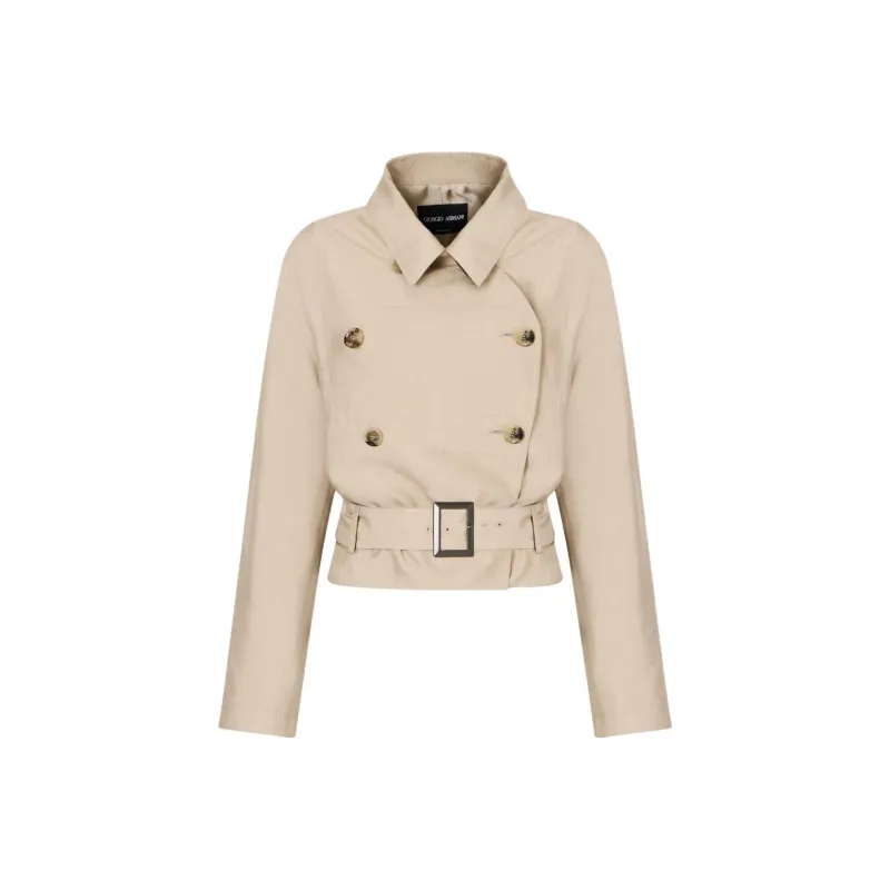 GIORGIO ARMANI Short Double breasted Jacket In Washed Shantung Silk-0