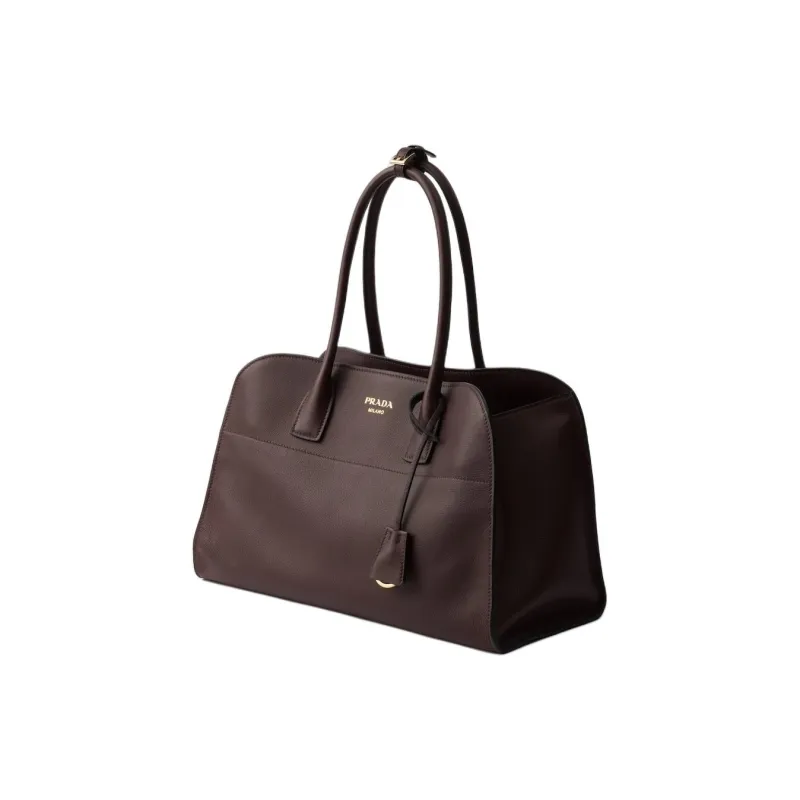PRADA Calfskin Tote Bag, Shopping Bag, Handbag Tubas Unisex Dark Brown-1